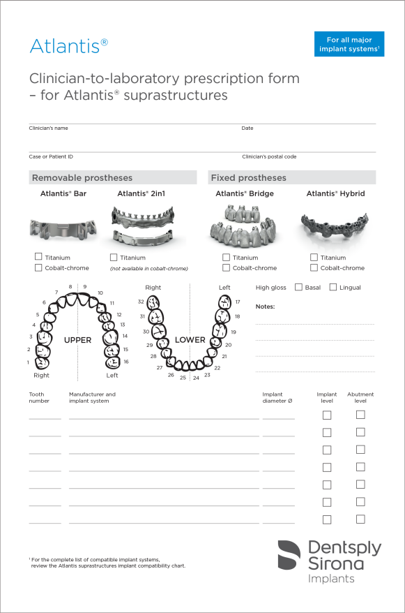 Atlantis suprastructures - Clinician-to-laboratory prescription form