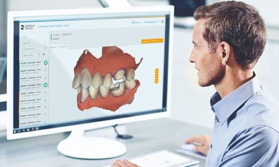 Dental technician receiving data via Connect Case Center
