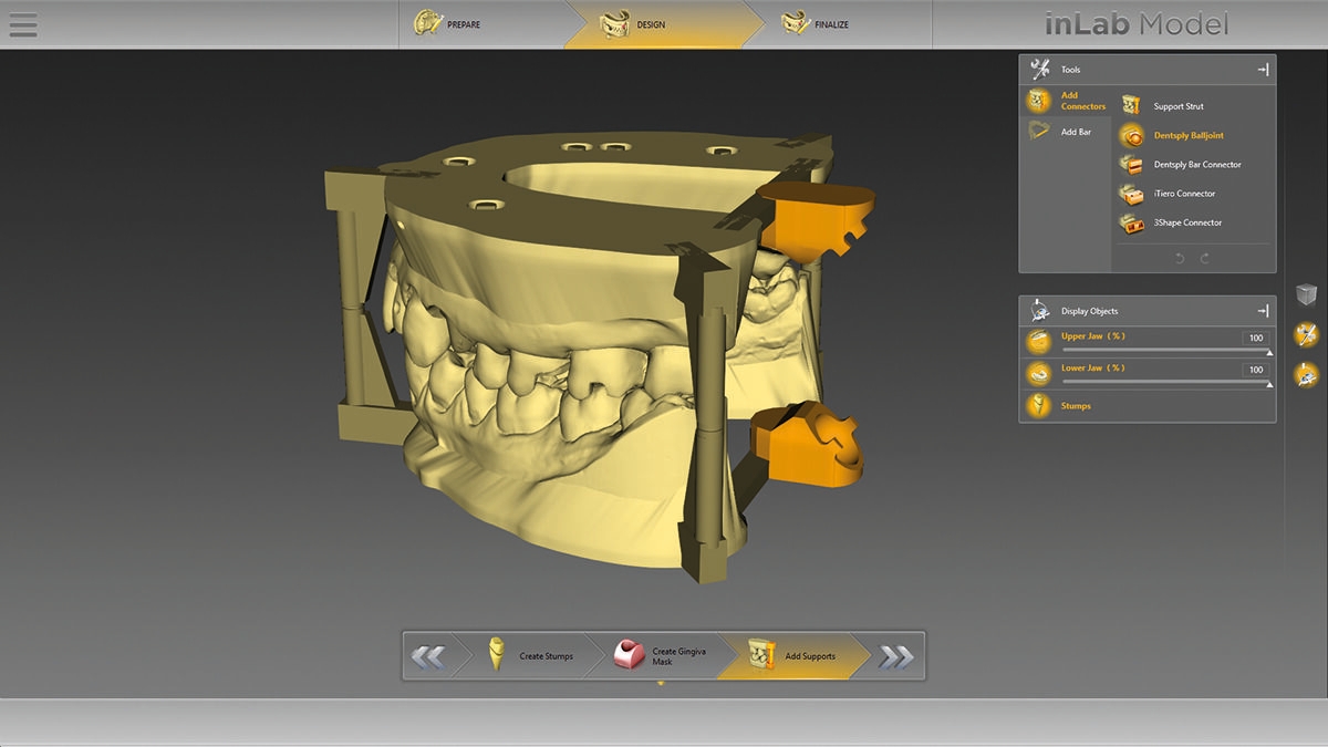 inLab CAD Software, Virtual data model with support structures
