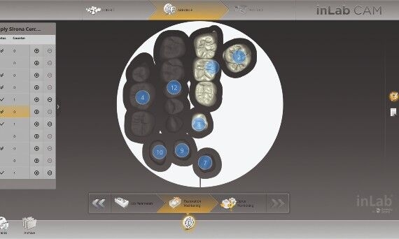 Positioning with inLab CAM, consideration of workpiece status