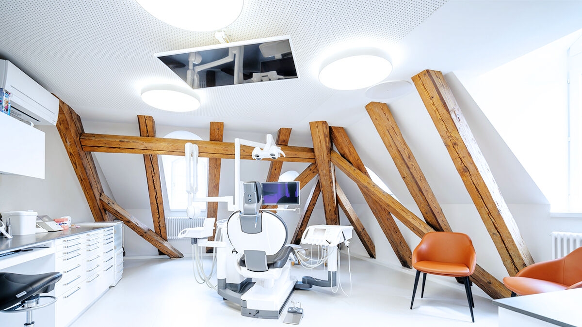 Modern treatment unit in a dental practice on the top floor.